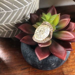 Sun Squiggle Rhinestone Adjustable Cocktail Ring